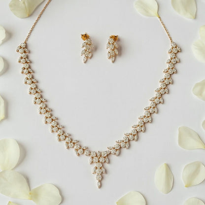 Rose-gold CZ necklace and earring set for women,
