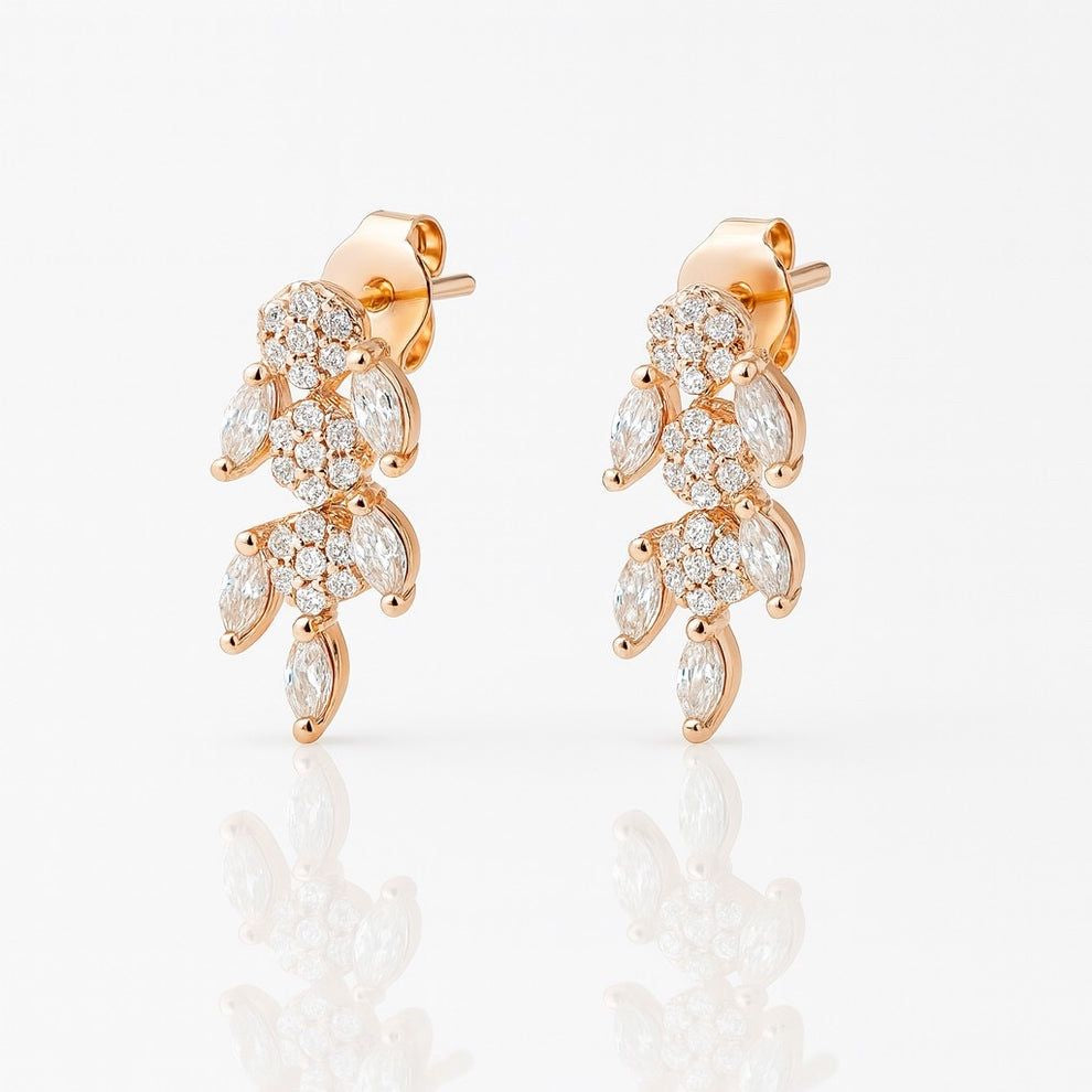 Rose-gold CZ necklace and earring set for women,