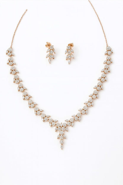 Rose-gold CZ necklace and earring set for women,