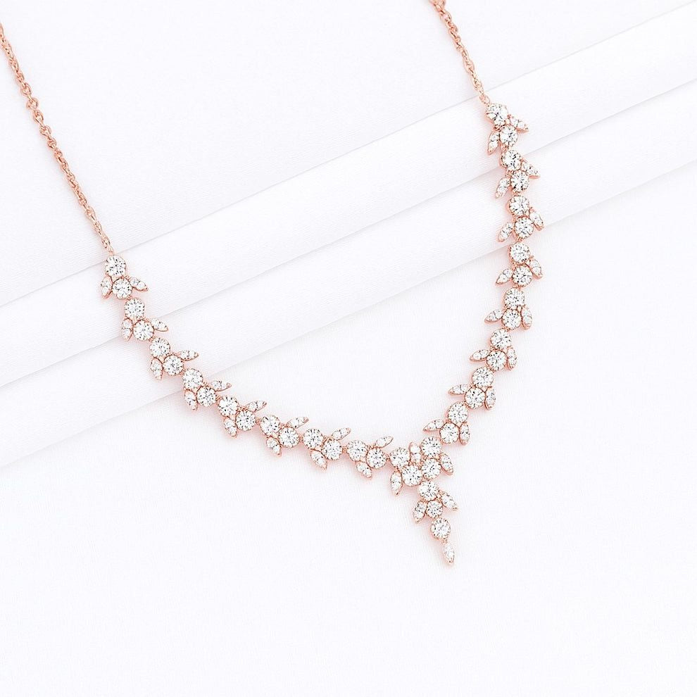Rose-gold CZ necklace and earring set for women,