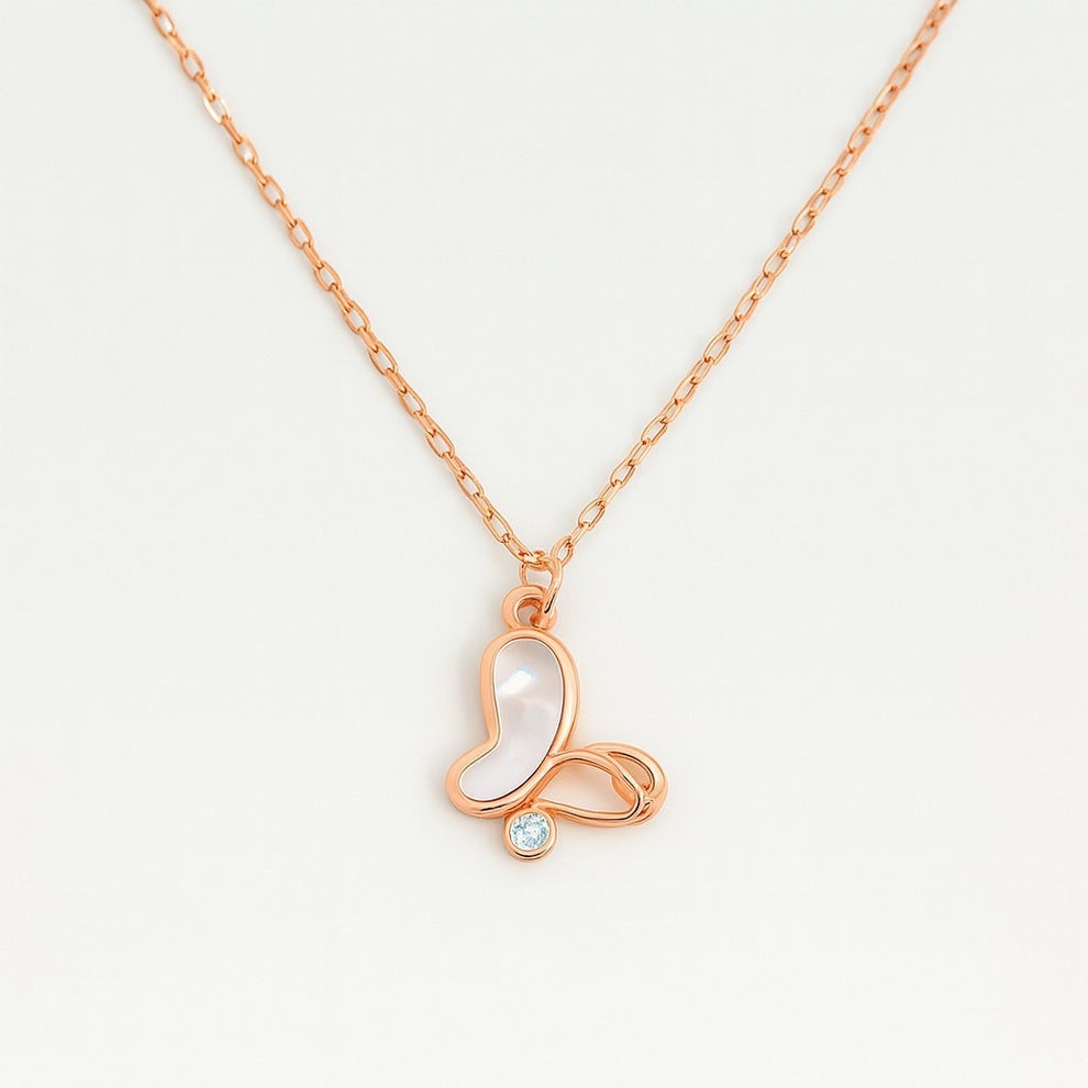 Rose Gold Butterfly Pendant with Mother of Pearl