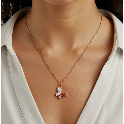 Rose Gold Butterfly Pendant with Mother of Pearl