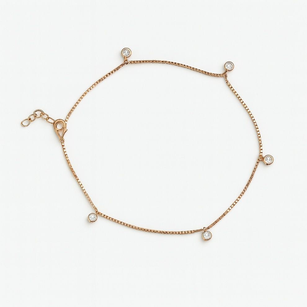 Rose gold silver anklet with cubic zirconia charms – minimal and chic