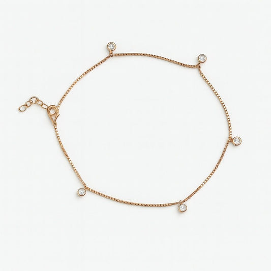 Rose gold silver anklet with cubic zirconia charms – minimal and chic