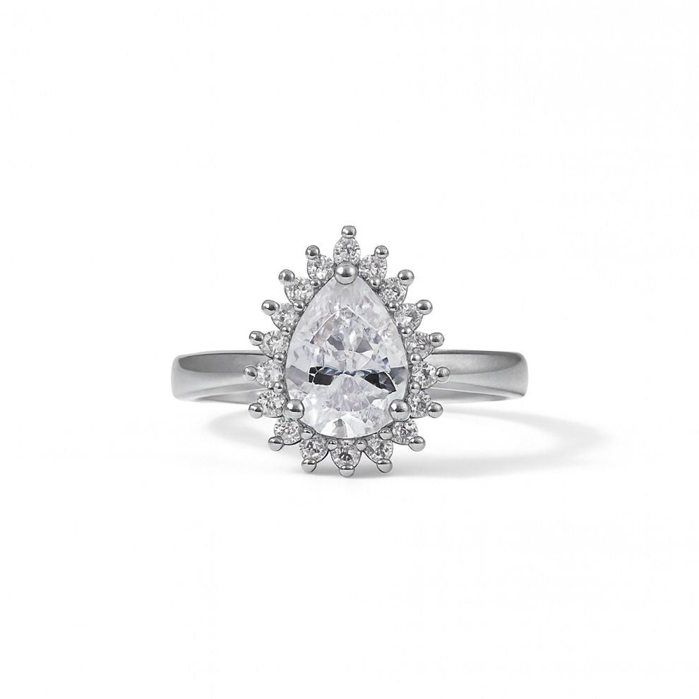 Silver white stone engagement ring for women