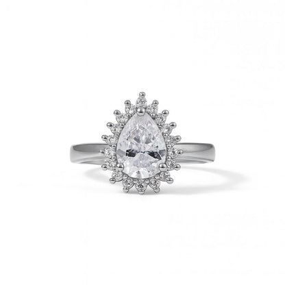 Silver white stone engagement ring for women
