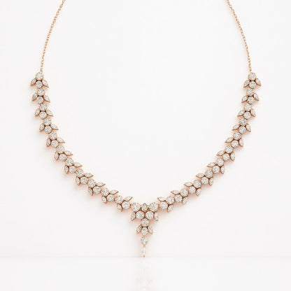 Rose-gold CZ necklace and earring set for women,