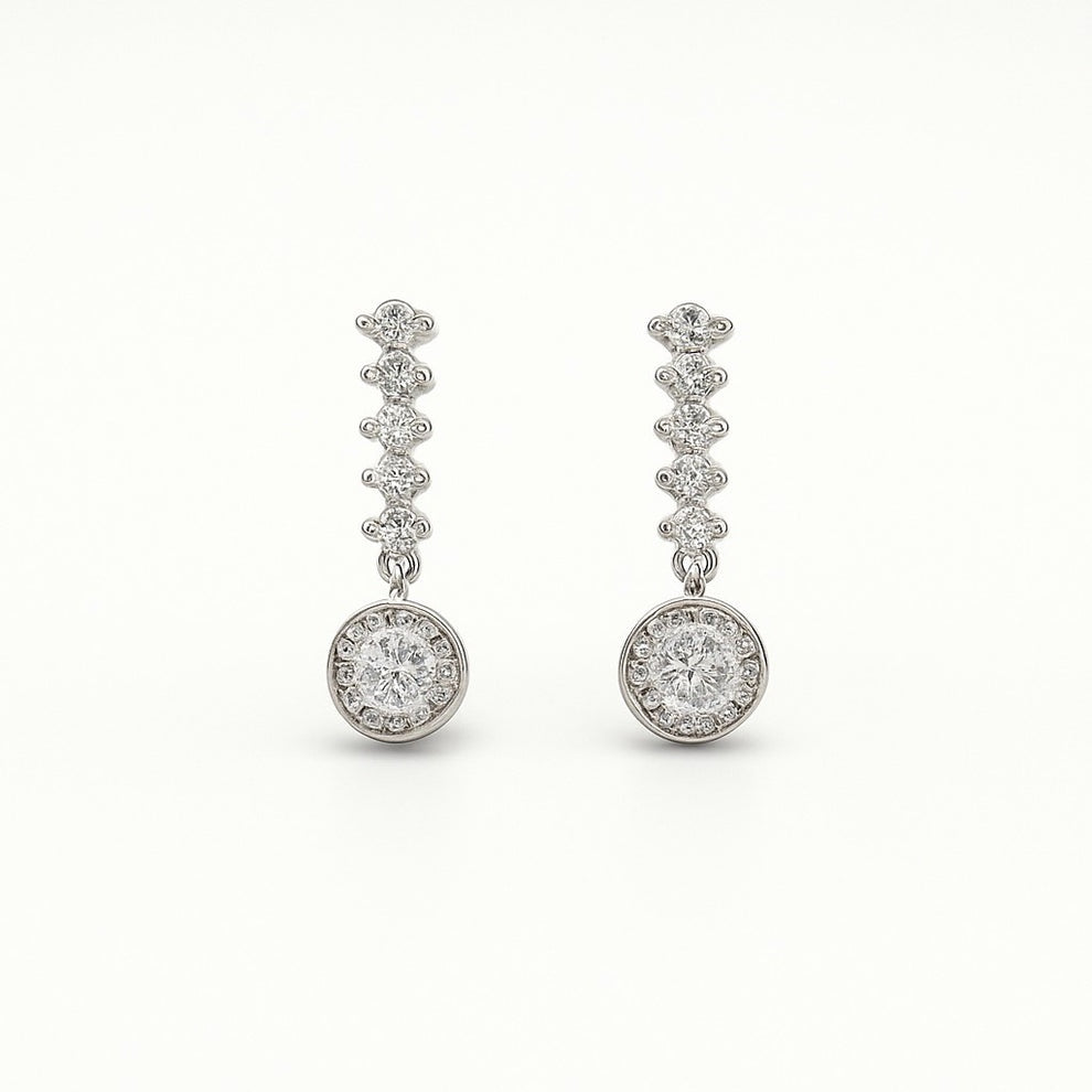 Pair of silver earrings on a white background