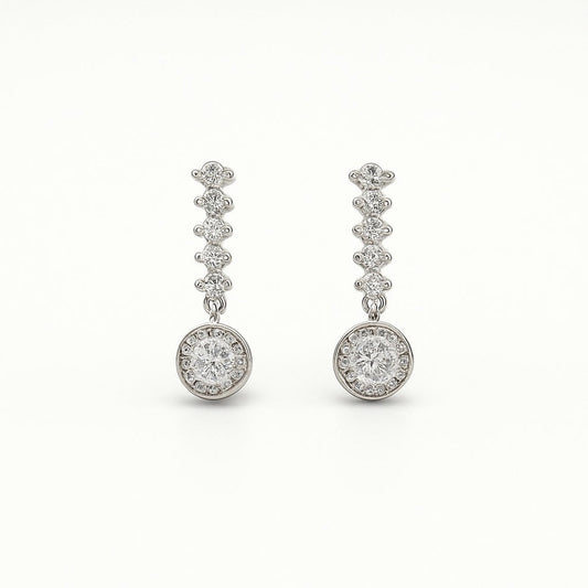 Pair of silver earrings on a white background