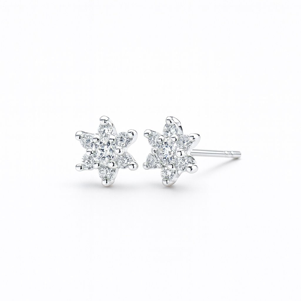 Star-shaped earrings with clear stones on a white background