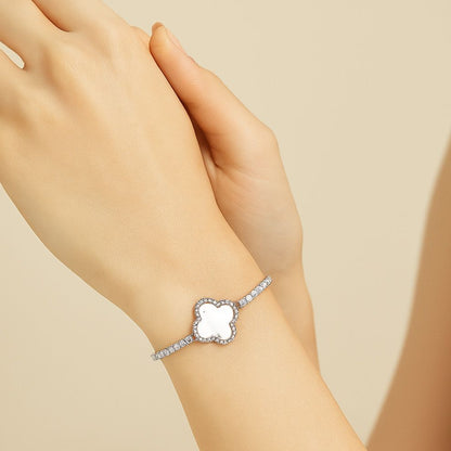 Silver bracelet on a young women wrist, perfect for outings