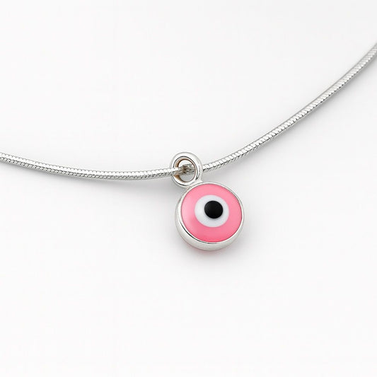 Silver pink evil eye anklet – minimal, stylish, and protective
