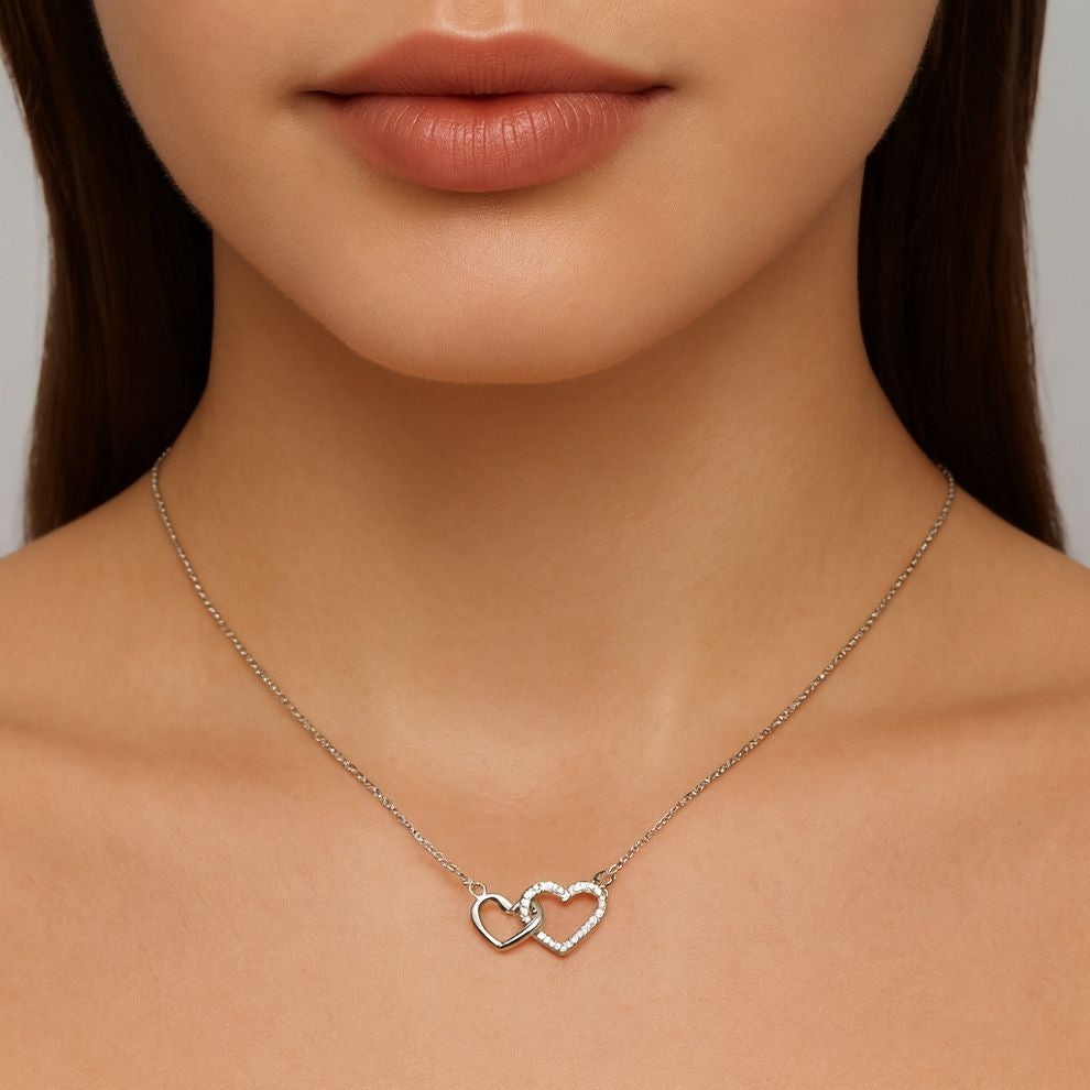 Interlocking Hearts Silver Pendant - romantic minimal necklace