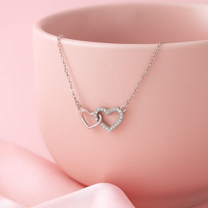 Interlocking Hearts Silver Pendant - romantic minimal necklace